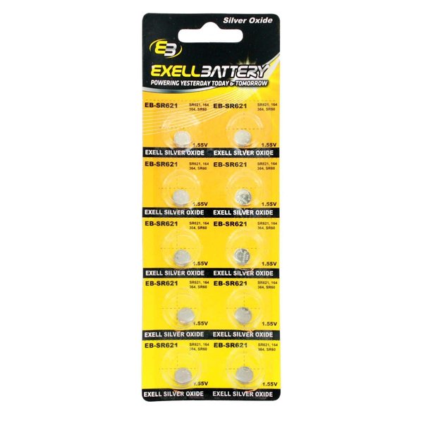 Exell Battery 10pk Exell Silver Oxide 1.5V Watch Battery for SR621SW, 364 EB-SR621